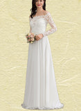 Laney A-Line Off-the-Shoulder Floor-Length Chiffon Lace Wedding Dress UKP0017697