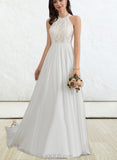 Silvia A-Line Floor-Length Chiffon Lace Wedding Dress UKP0017698