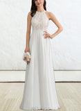 Silvia A-Line Floor-Length Chiffon Lace Wedding Dress UKP0017698