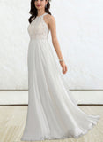 Silvia A-Line Floor-Length Chiffon Lace Wedding Dress UKP0017698