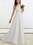 Silvia A-Line Floor-Length Chiffon Lace Wedding Dress UKP0017698