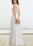 Silvia A-Line Floor-Length Chiffon Lace Wedding Dress UKP0017698