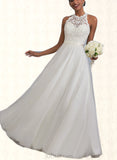 Cecelia A-Line Floor-Length Tulle Charmeuse Lace Wedding Dress UKP0017701