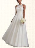 Cecelia A-Line Floor-Length Tulle Charmeuse Lace Wedding Dress UKP0017701