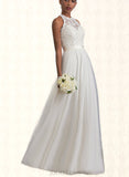 Cecelia A-Line Floor-Length Tulle Charmeuse Lace Wedding Dress UKP0017701