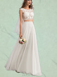 Jazlene A-Line Floor-Length Chiffon Lace Wedding Dress With Beading Sequins UKP0017702