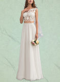 Jazlene A-Line Floor-Length Chiffon Lace Wedding Dress With Beading Sequins UKP0017702