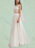 Jazlene A-Line Floor-Length Chiffon Lace Wedding Dress With Beading Sequins UKP0017702