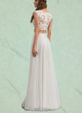 Jazlene A-Line Floor-Length Chiffon Lace Wedding Dress With Beading Sequins UKP0017702