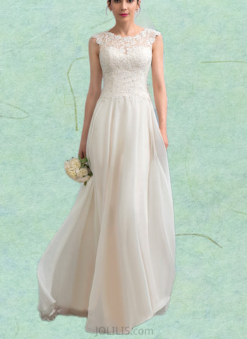 Giovanna A-Line Scoop Floor-Length Chiffon Lace Wedding Dress With Beading Sequins UKP0017704