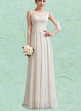 Giovanna A-Line Scoop Floor-Length Chiffon Lace Wedding Dress With Beading Sequins UKP0017704