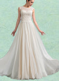 Giovanna A-Line Scoop Floor-Length Chiffon Lace Wedding Dress With Beading Sequins UKP0017704