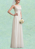 Giovanna A-Line Scoop Floor-Length Chiffon Lace Wedding Dress With Beading Sequins UKP0017704