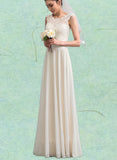 Giovanna A-Line Scoop Floor-Length Chiffon Lace Wedding Dress With Beading Sequins UKP0017704