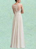 Giovanna A-Line Scoop Floor-Length Chiffon Lace Wedding Dress With Beading Sequins UKP0017704