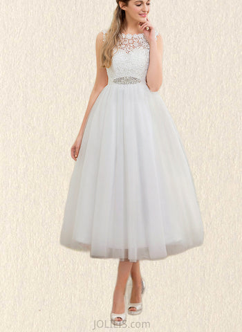 Jolie Ball-Gown/Princess Tea-Length Satin Tulle Lace Wedding Dress With Beading Sequins UKP0017706