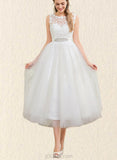 Jolie Ball-Gown/Princess Tea-Length Satin Tulle Lace Wedding Dress With Beading Sequins UKP0017706