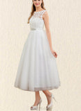 Jolie Ball-Gown/Princess Tea-Length Satin Tulle Lace Wedding Dress With Beading Sequins UKP0017706