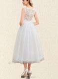 Jolie Ball-Gown/Princess Tea-Length Satin Tulle Lace Wedding Dress With Beading Sequins UKP0017706