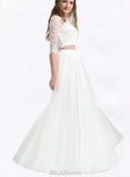 Evangeline A-Line Floor-Length Tulle Lace Wedding Dress UKP0017707