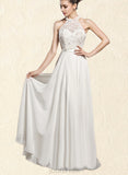 Amiya A-Line Floor-Length Chiffon Lace Wedding Dress With Beading Sequins UKP0017708