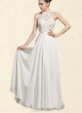 Amiya A-Line Floor-Length Chiffon Lace Wedding Dress With Beading Sequins UKP0017708