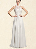 Amiya A-Line Floor-Length Chiffon Lace Wedding Dress With Beading Sequins UKP0017708