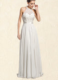 Amiya A-Line Floor-Length Chiffon Lace Wedding Dress With Beading Sequins UKP0017708