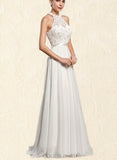 Amiya A-Line Floor-Length Chiffon Lace Wedding Dress With Beading Sequins UKP0017708