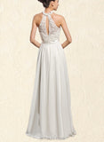 Amiya A-Line Floor-Length Chiffon Lace Wedding Dress With Beading Sequins UKP0017708