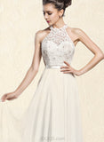 Amiya A-Line Floor-Length Chiffon Lace Wedding Dress With Beading Sequins UKP0017708