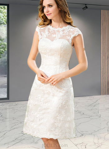 Charlee A-Line Knee-Length Satin Lace Wedding Dress UKP0017710