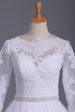 3/4 Length Sleeve Bateau Wedding Dresses Tulle With Applique Court Train