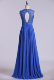 V Neck Cap Sleeves Prom Dresses Chiffon Floor Length With Applique & Sash Backless