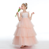 Ruffles Layered Pink Tulle Flower Girl Dresses With Bowknot