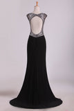 Sexy Open Back Scoop Spandex With Rhinestone Sheath/Column Prom Dresses