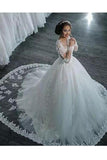 New Arrival Long Sleeves Tulle Wedding Dresses Scoop Neck With Appliques