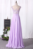 Scoop Cap Sleeves Prom Dresses Chiffon With Applique Floor Length