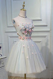 Cute Blue Strapless Tulle Homecoming Dresses with 3D Flowers Lace up Dance Dresses SJS14970