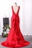 Mermaid Evening Dresses V Neck Open Back Satin Sweep Train