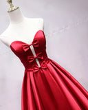 A Line Sweetheart Red Satin Lace Up Long Prom Dresses with Bowknot, Cheap Formal Dresses SJS15035