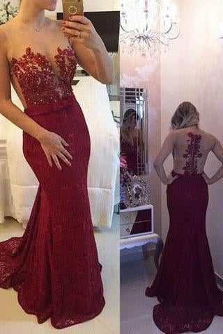 New Arrival Lace Prom Dresses Mermaid Prom Dresses Wine Red Prom Dresses JS132