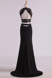 Black Two-Piece Scoop Open Back Prom Dresses Sheath Spandex