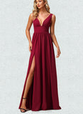 Bianca A-line V-Neck Floor-Length Chiffon Bridesmaid Dress UKP0019327