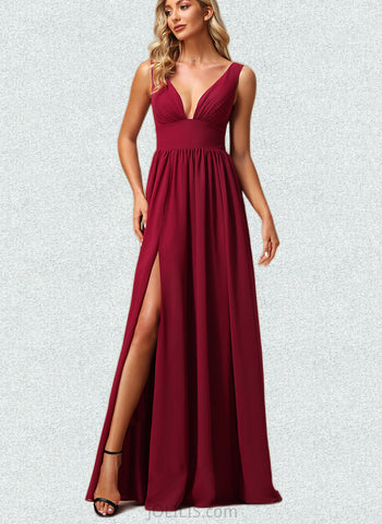 Bianca A-line V-Neck Floor-Length Chiffon Bridesmaid Dress UKP0019327