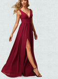 Bianca A-line V-Neck Floor-Length Chiffon Bridesmaid Dress UKP0019327