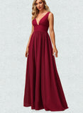 Bianca A-line V-Neck Floor-Length Chiffon Bridesmaid Dress UKP0019327