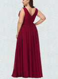 Bianca A-line V-Neck Floor-Length Chiffon Bridesmaid Dress UKP0019327