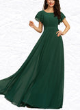 Vivien A-line Scoop Floor-Length Chiffon Bridesmaid Dress With Ruffle UKP0019329