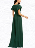 Vivien A-line Scoop Floor-Length Chiffon Bridesmaid Dress With Ruffle UKP0019329